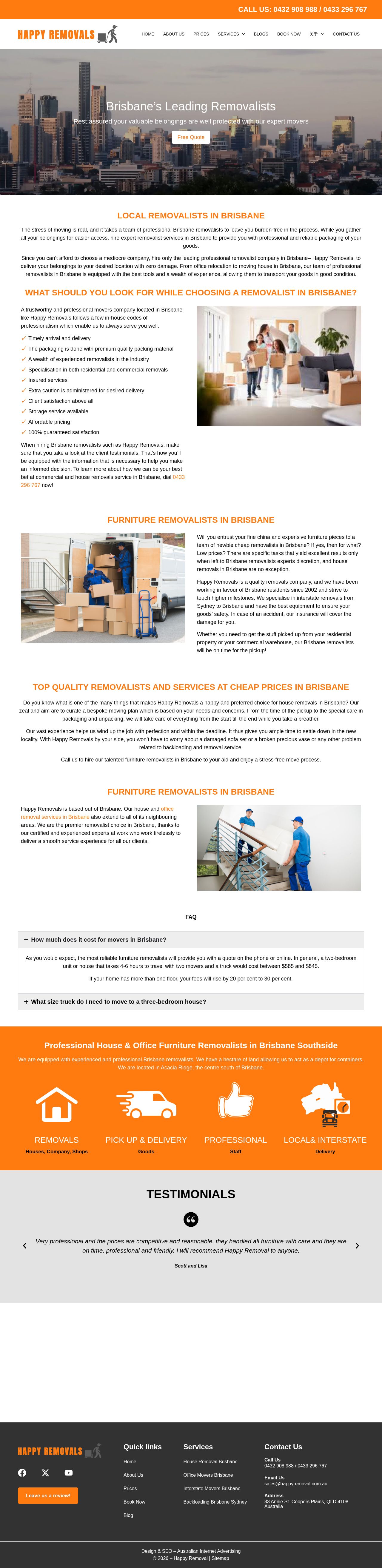Local Removalists Brisbane | Happy Removals website