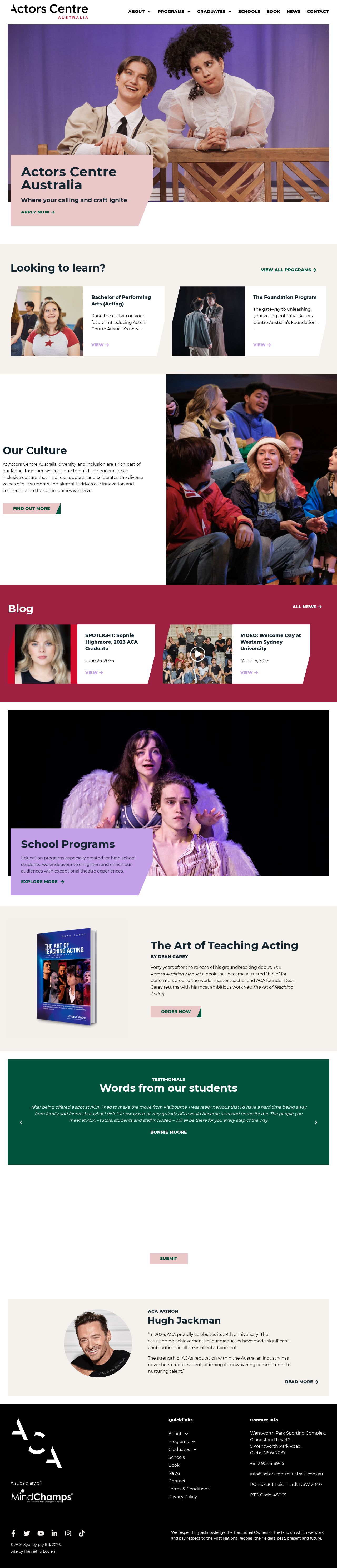 Actors Centre Australia website