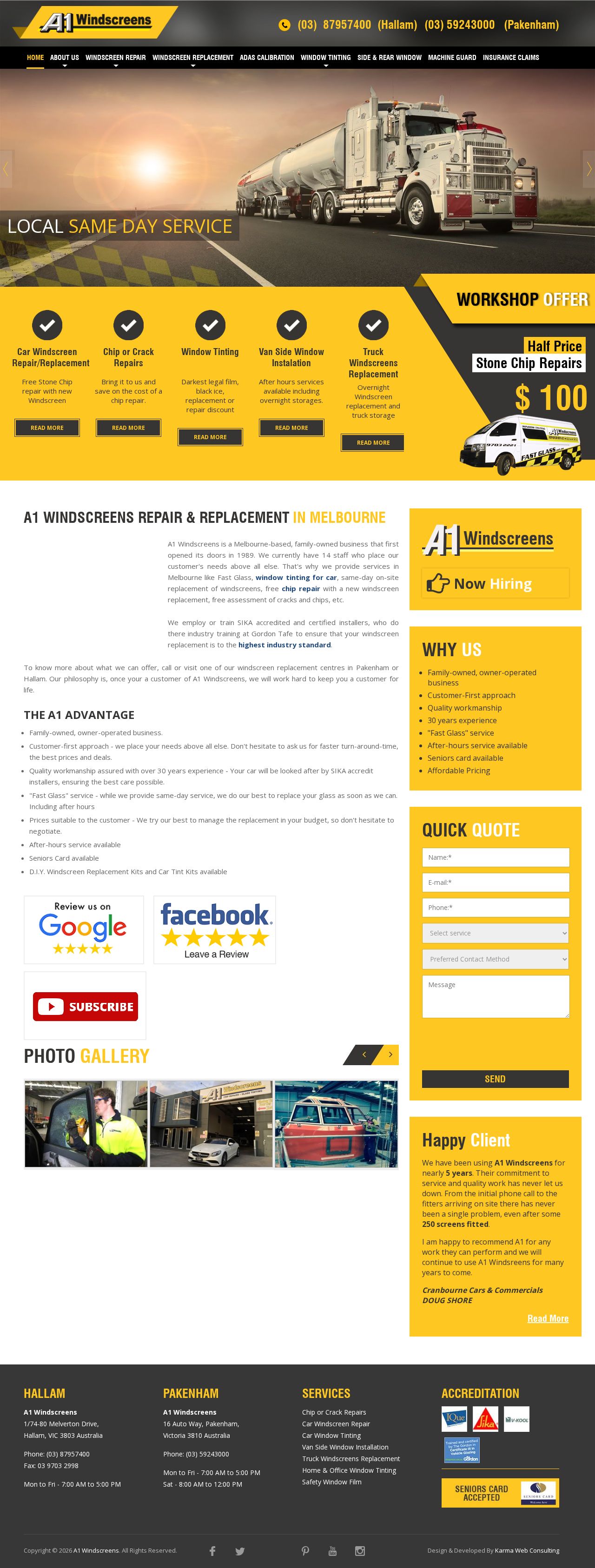 A1 Windscreens & Repairs website