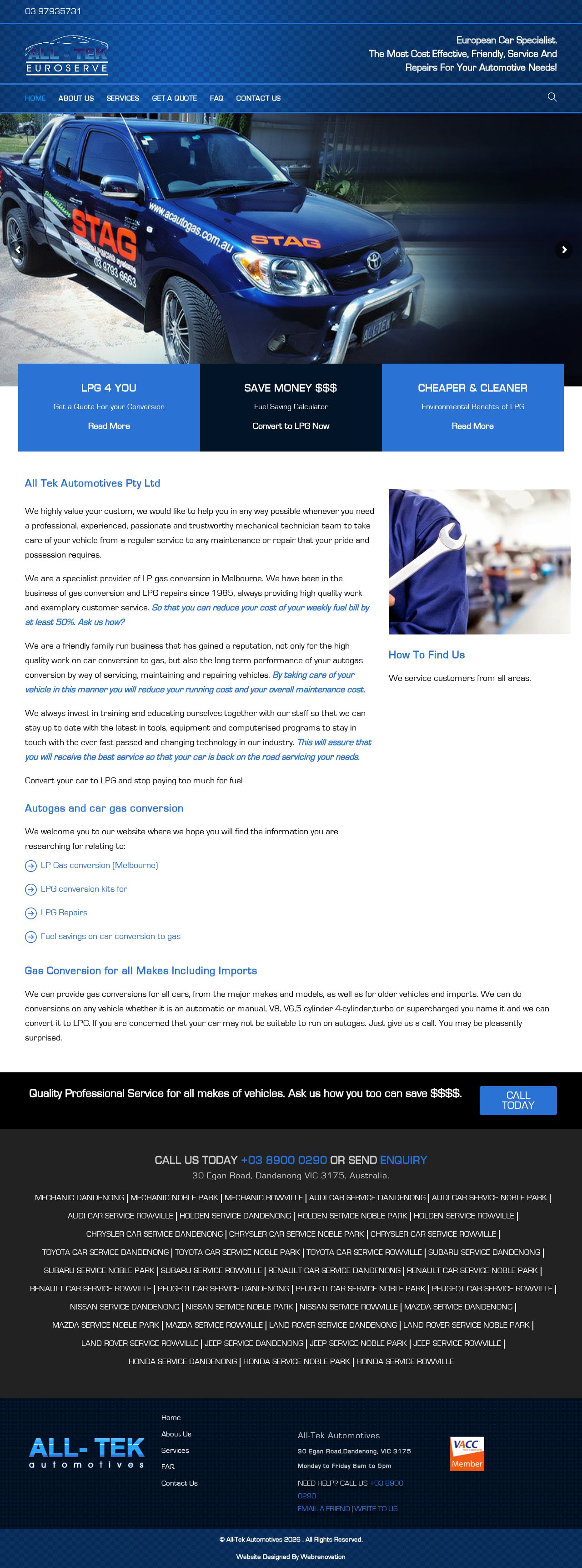 All Tek Automotives website