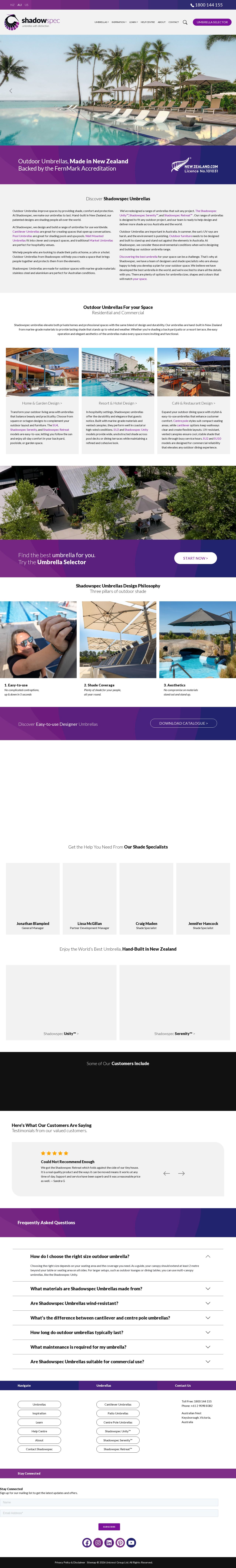 SHADOWSPEC Luxury Umbrella Systems website