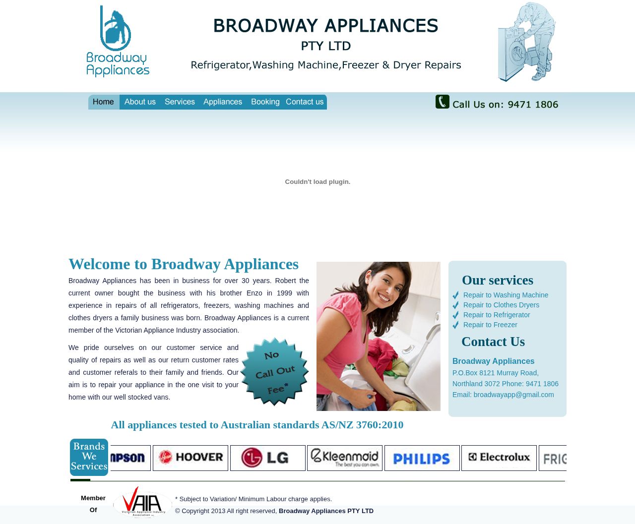 Broadway Appliance Repairs website