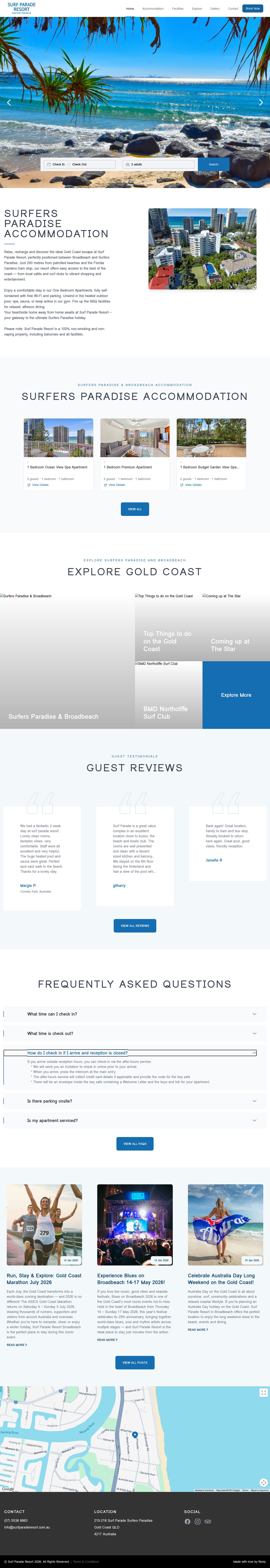 Surf Parade Resort website
