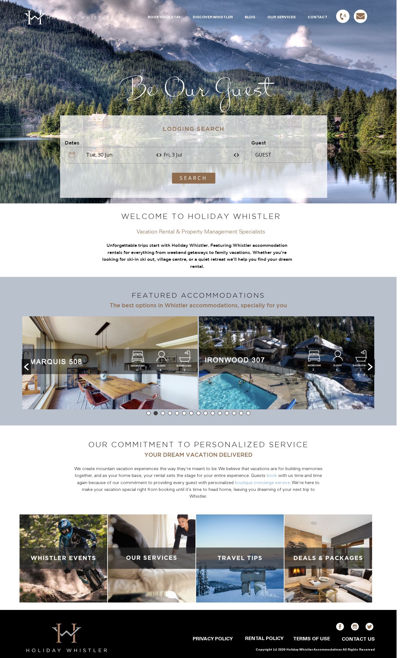 Holiday Whistler Accommodation website