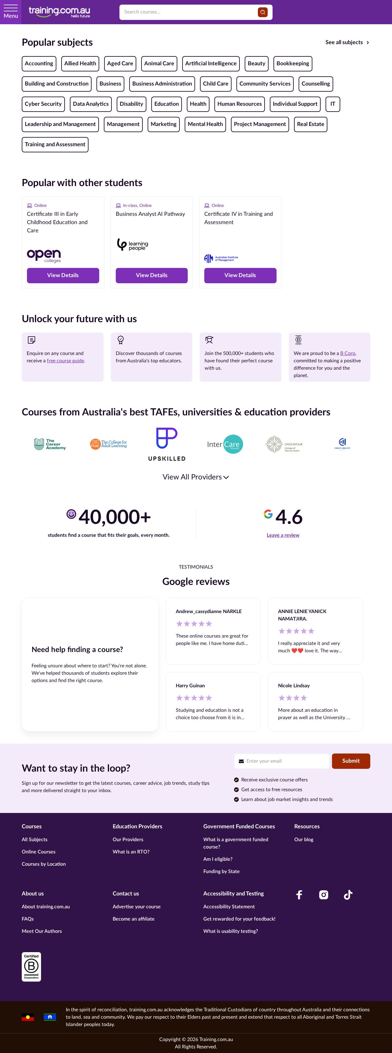 Australian Management Academy Courses Online website