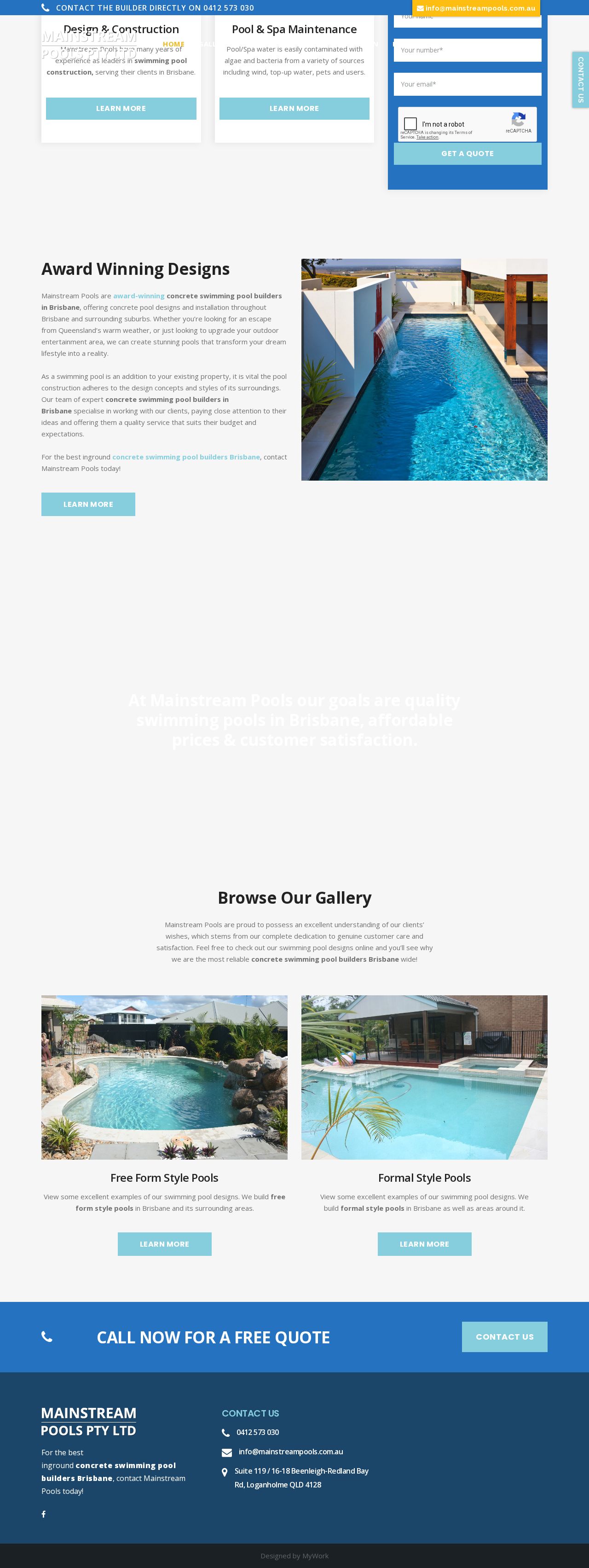 Pool Builders - Mainstream Pools website