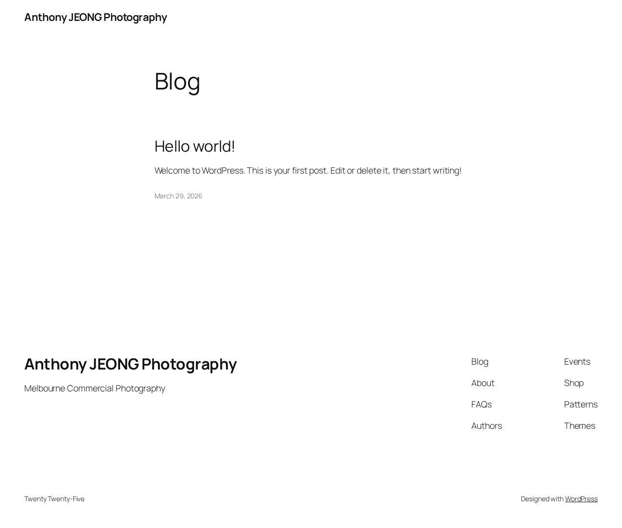 Melbourne Photographer, Anthony Jeong website