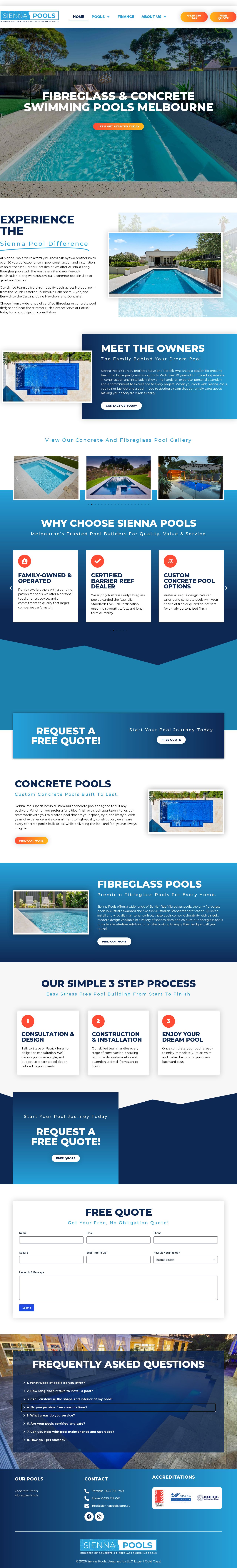 Sienna Pools website