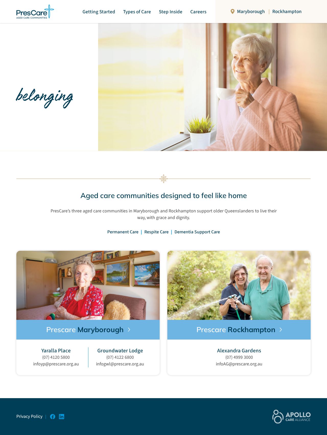 Aged Care - PresCare, Milton, Queensland website
