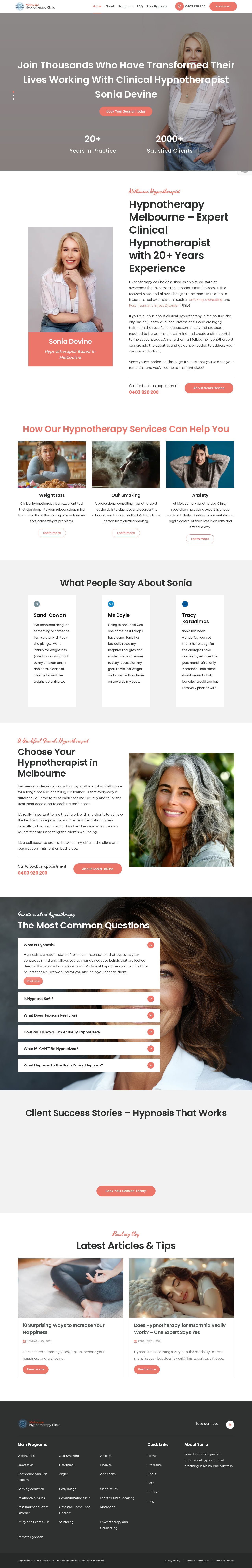 Sonia Devine Hypnotherapy website