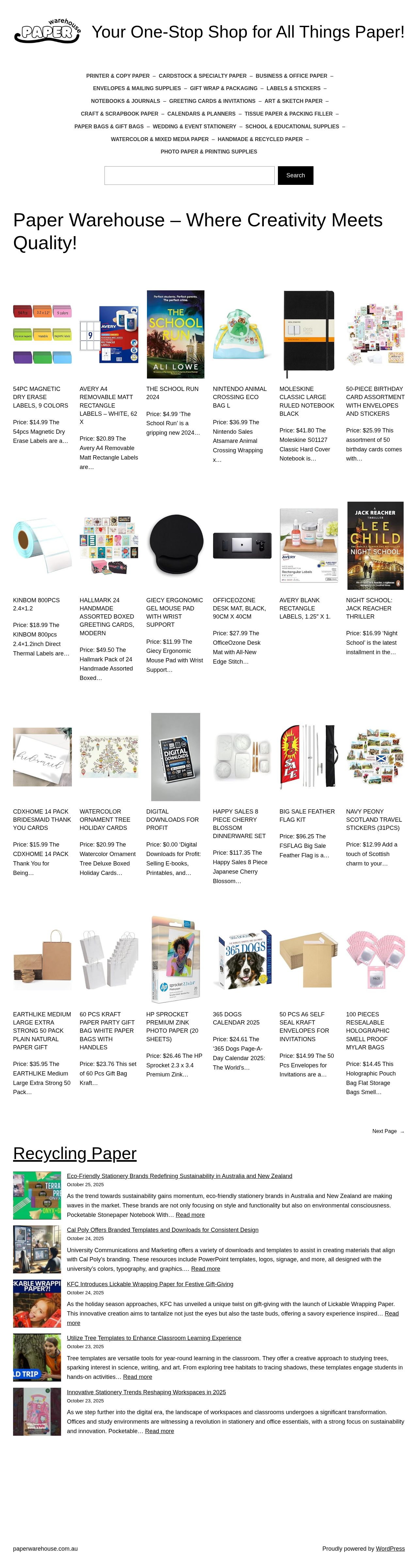 Paper Warehouse website