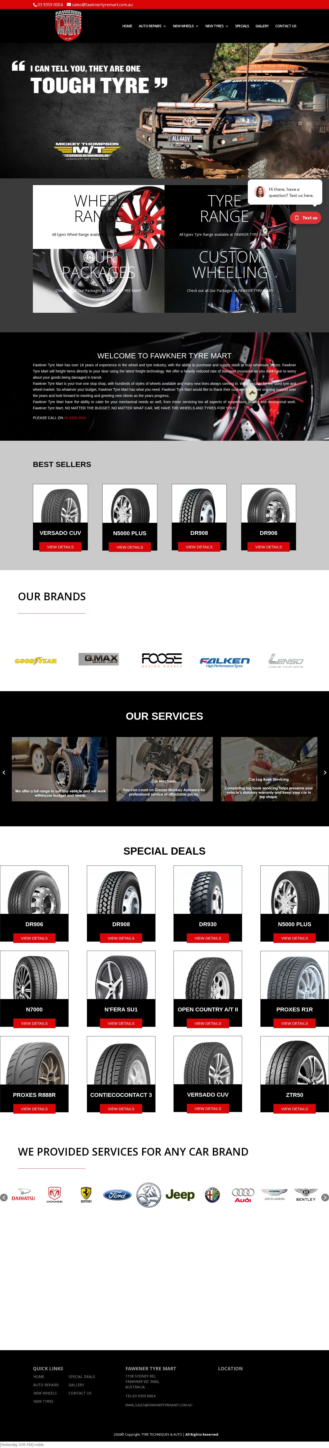 FAWKNER TYRE MART website