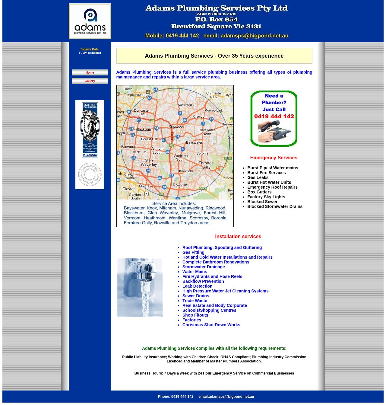 Adams Plumbing Services Pty Ltd website