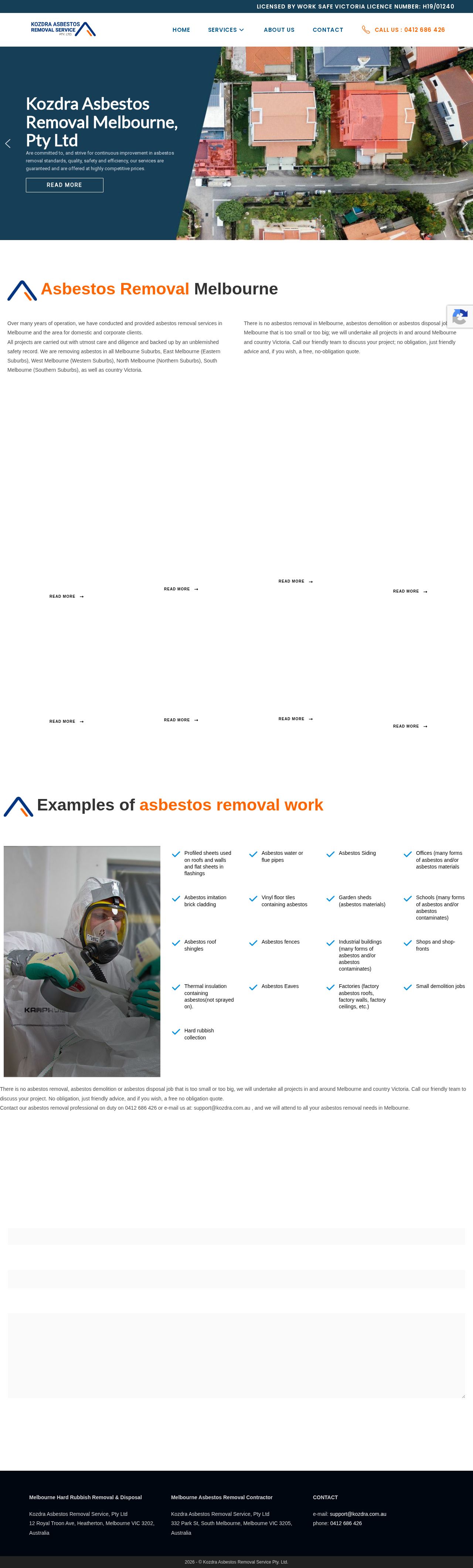 Asbestos Removal Melbourne, Kozdra Pty Ltd website