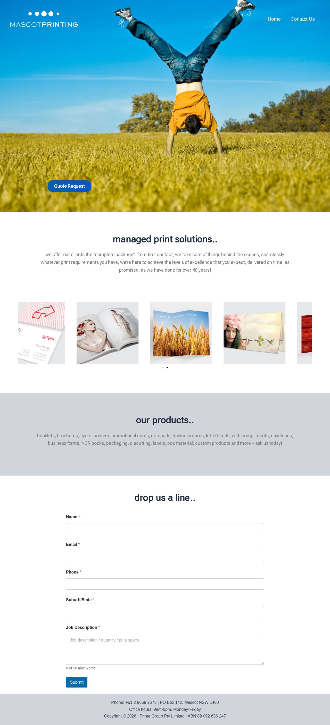 Mascot Printing website