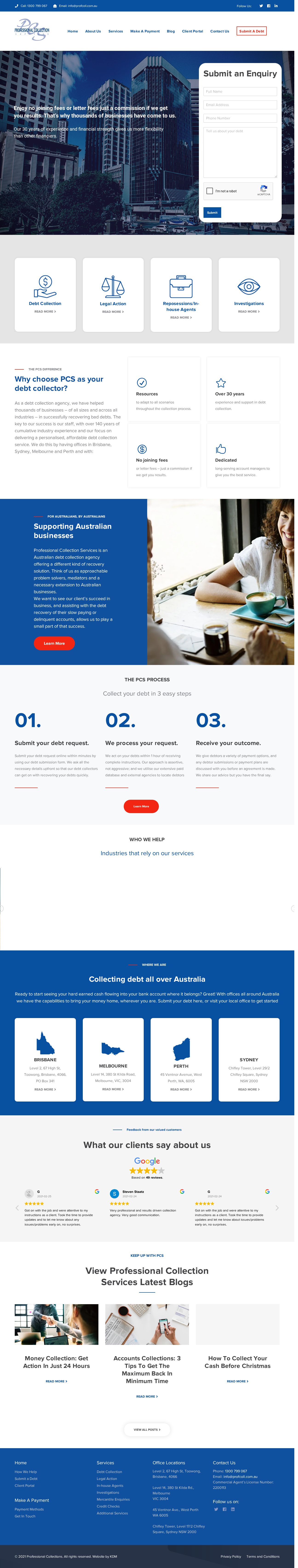 Professional Collection Services website