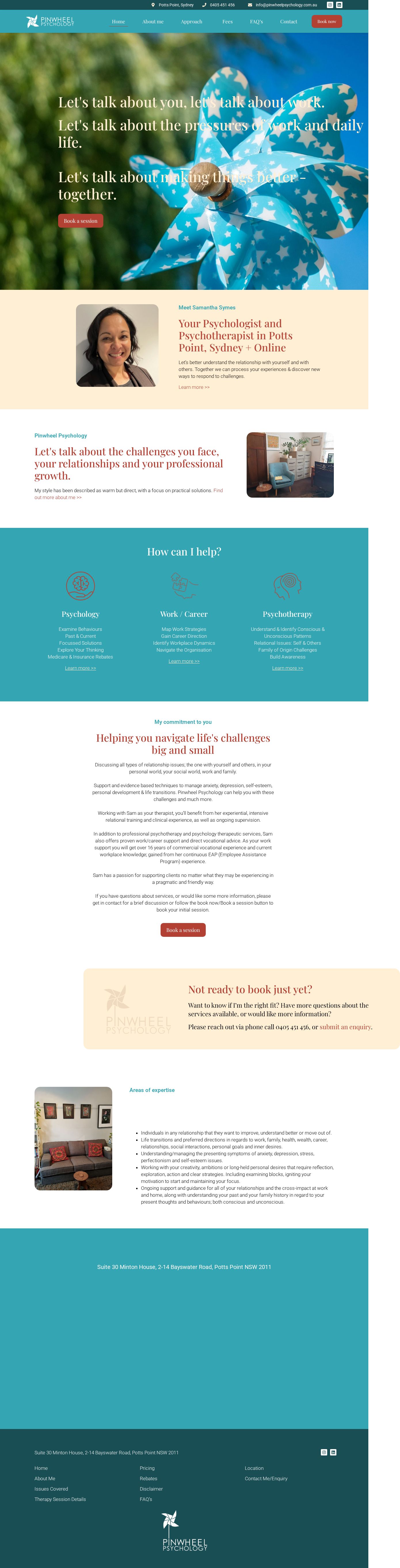 Pinwheel Psychology Sydney CBD website