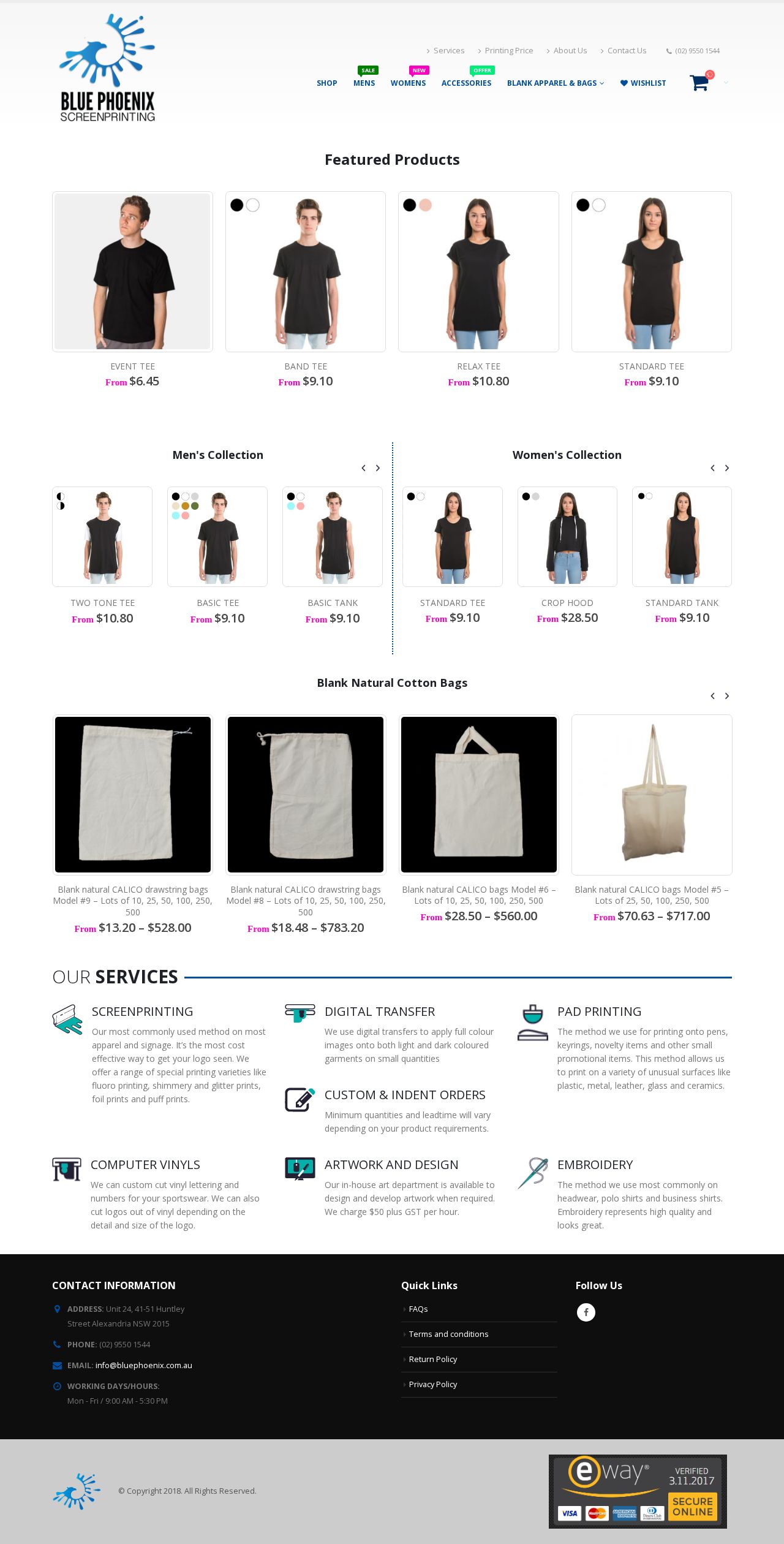 Blue Phoenix Screen Printing website