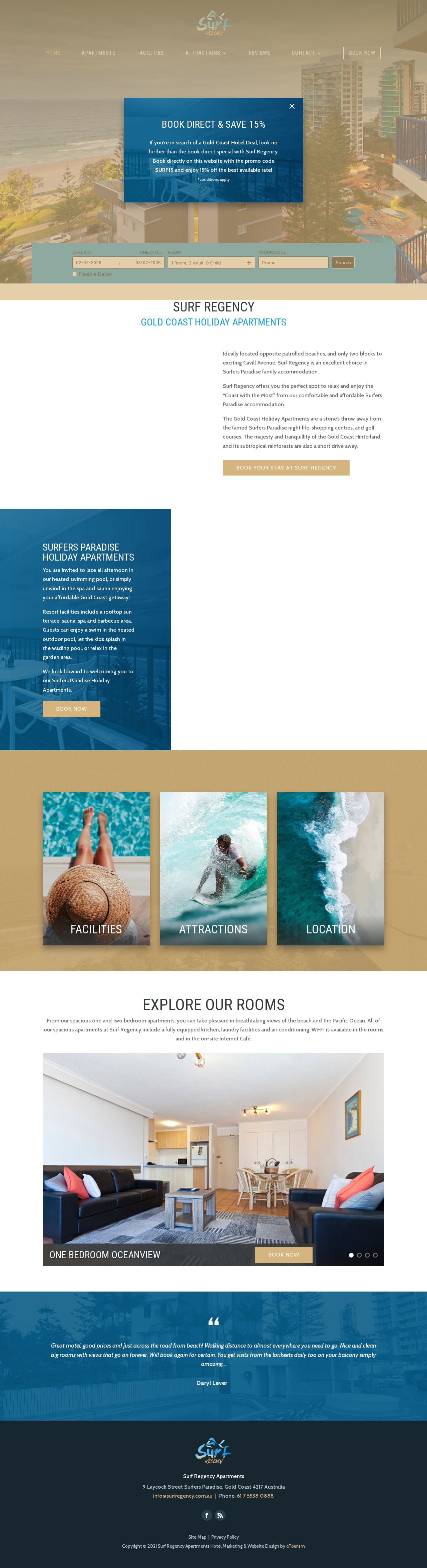 Surf Regency Holiday Apartments website