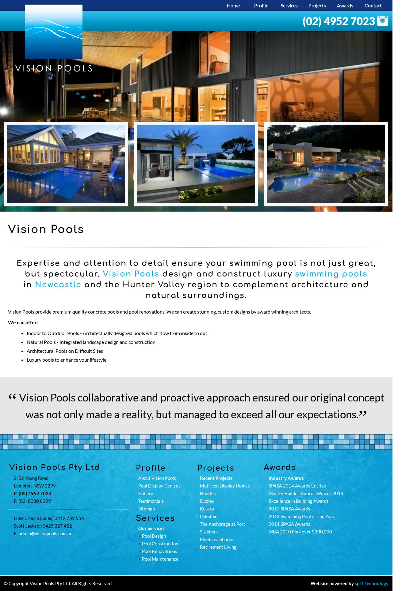 Vision Pools website