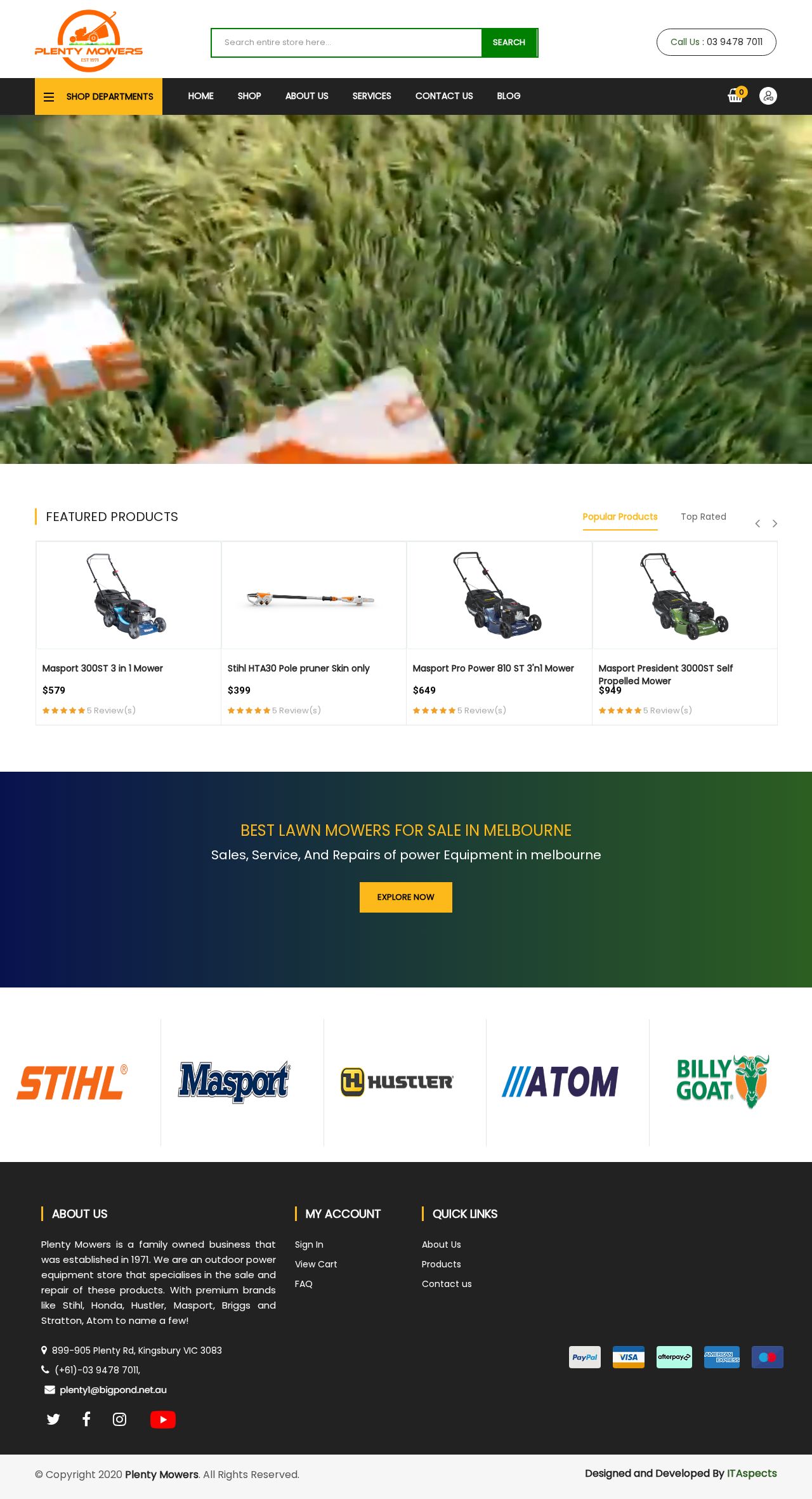 Plenty mowers Melbourne website