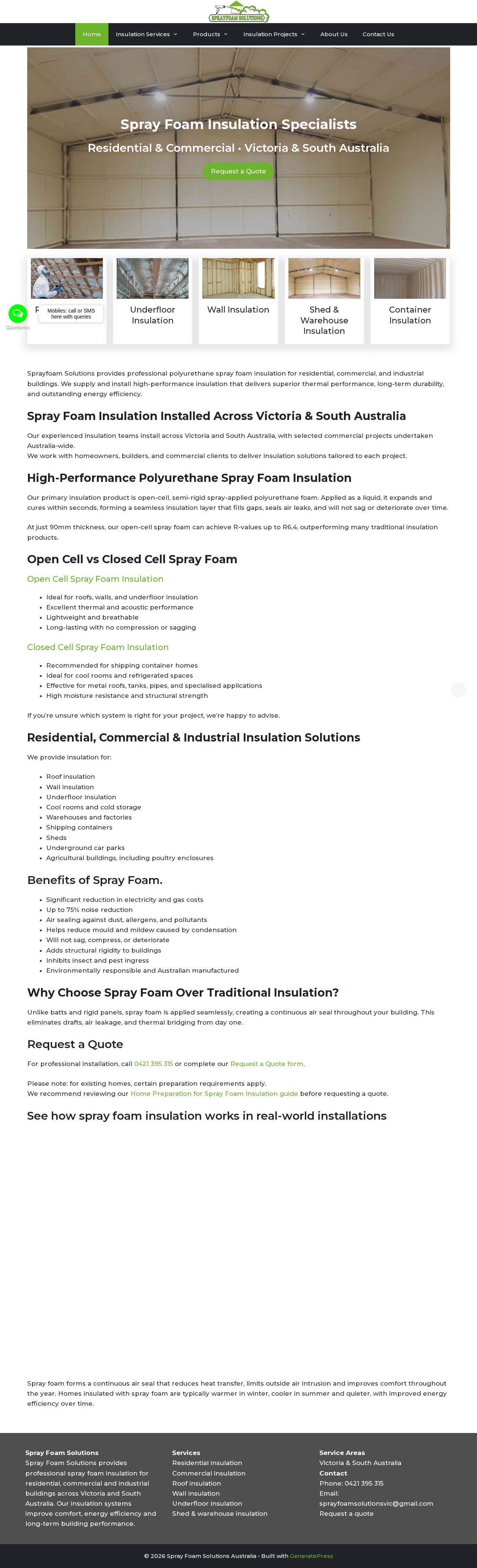 SprayFoam Solutions Pty Ltd. website