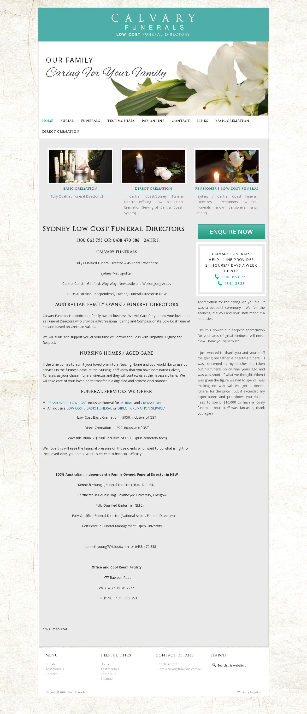 Calvary Funerals website