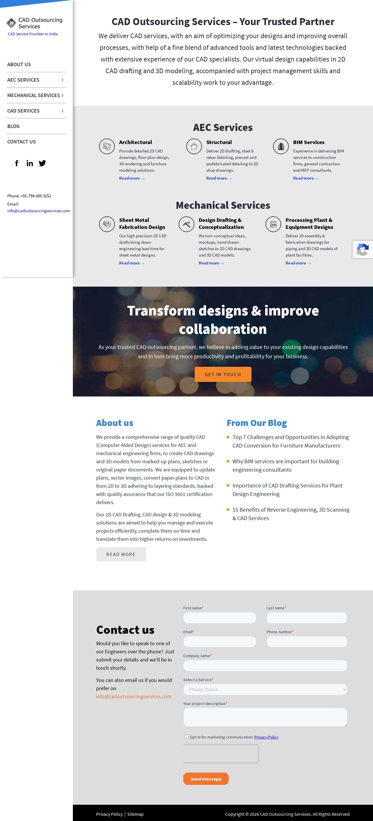 CAD Outsourcing Services website