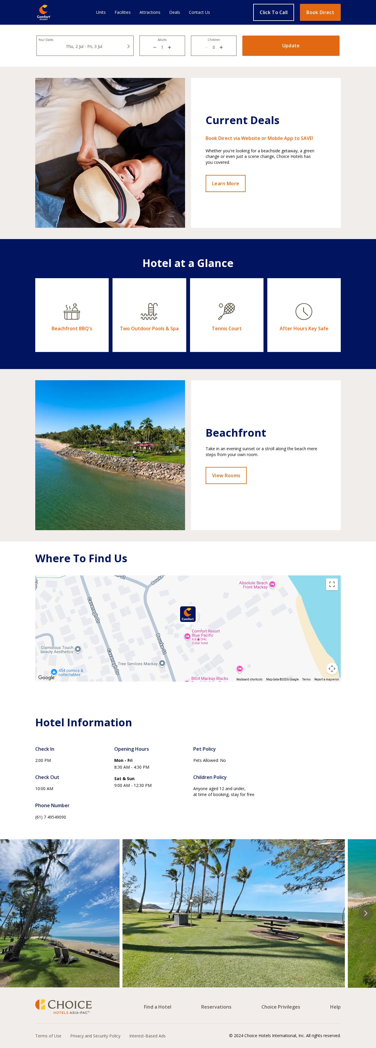 Comfort Resort Blue Pacific website