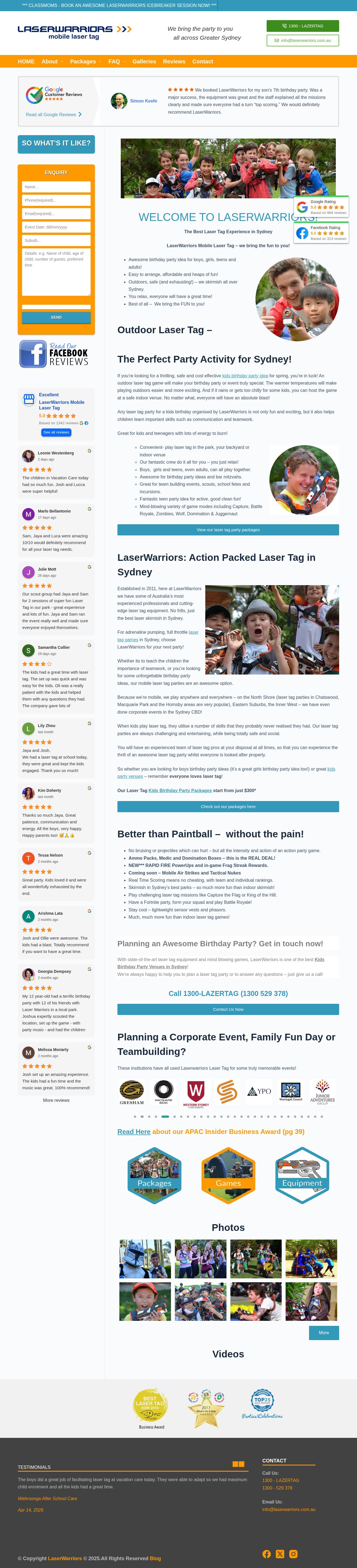 LaserWarriors Mobile Laser Tag website