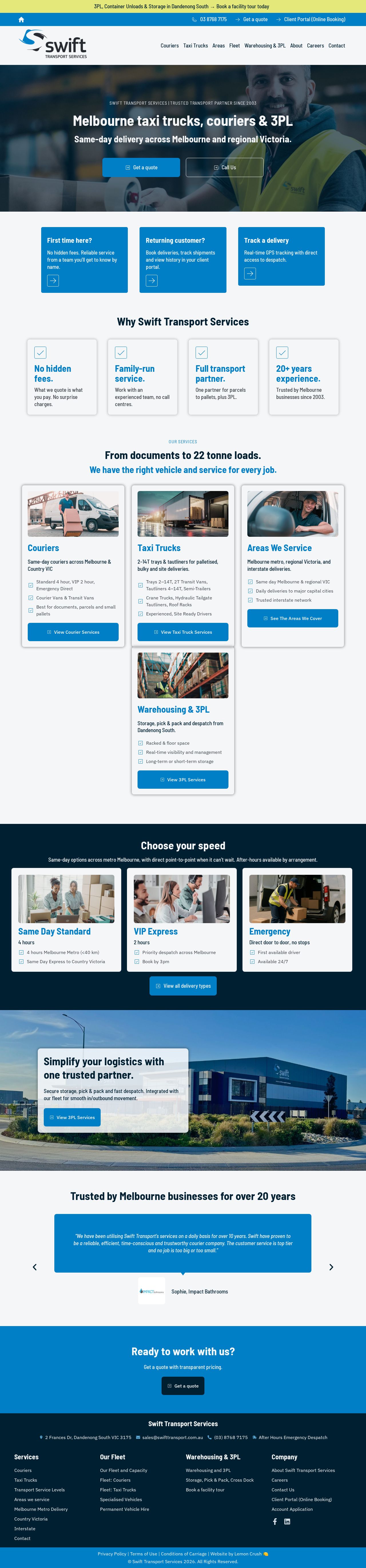 Swift Transport Services website