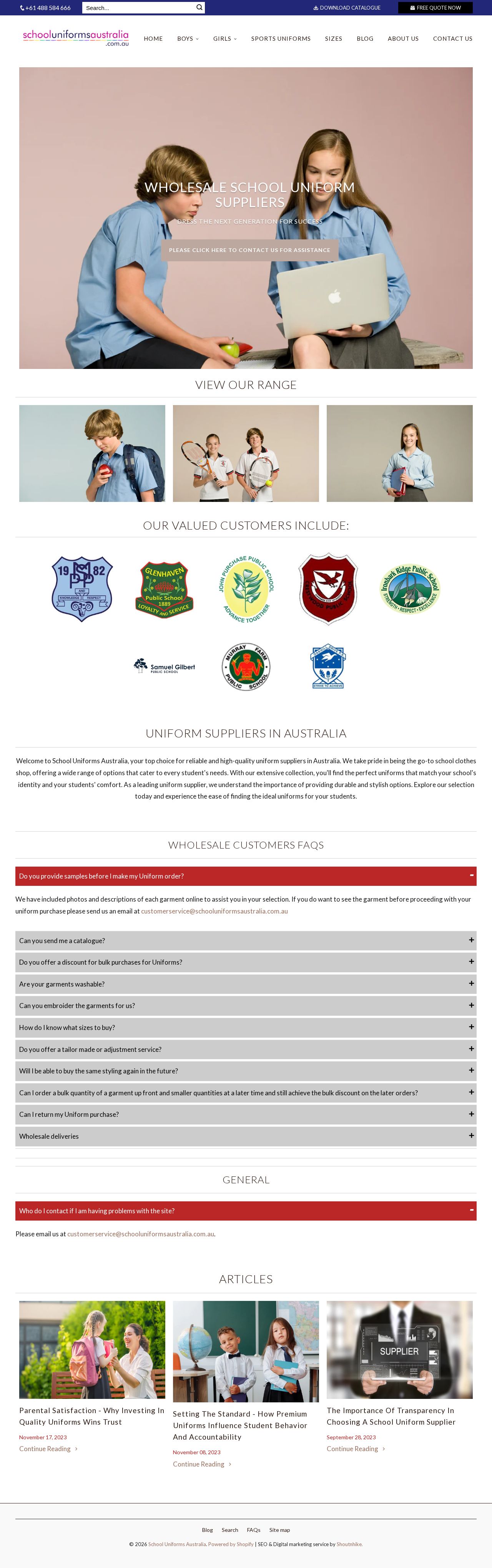 School Uniforms Australia website