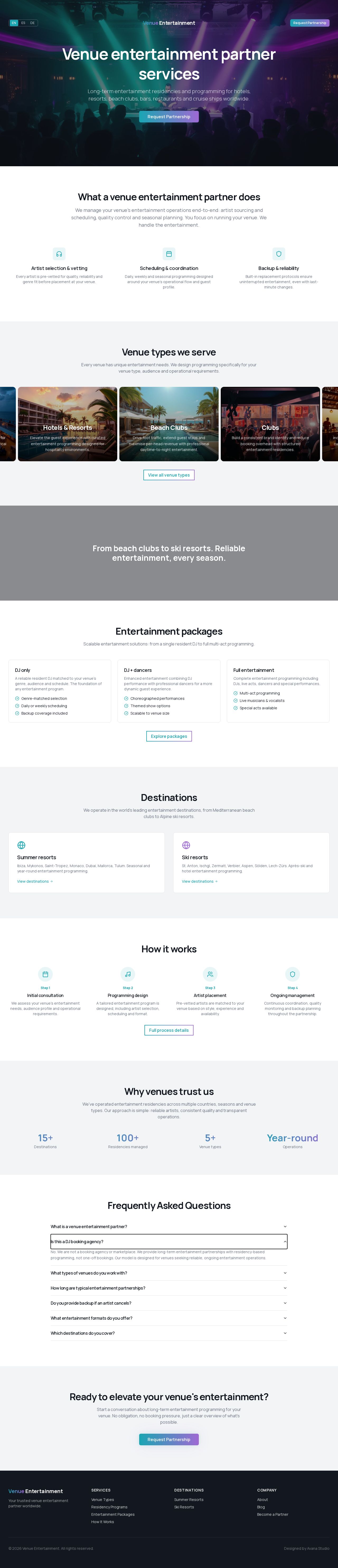 Venue Entertainment website