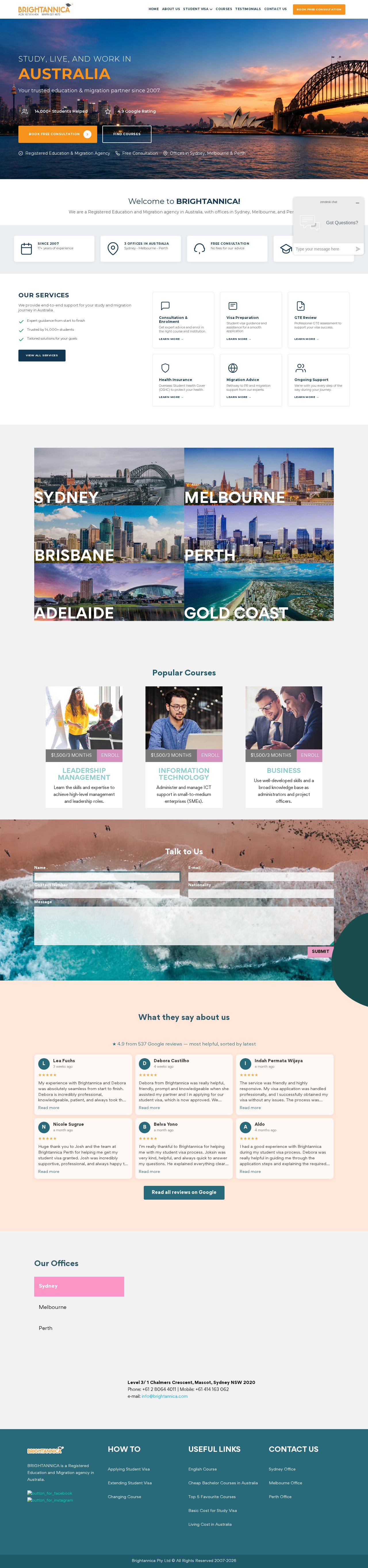 Brightannica Student and Migration Agency website