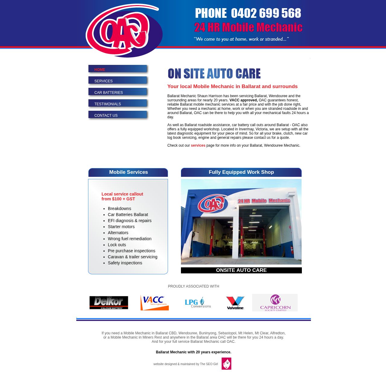 Ballarat Mobile Mechanic - On Site Auto Care website