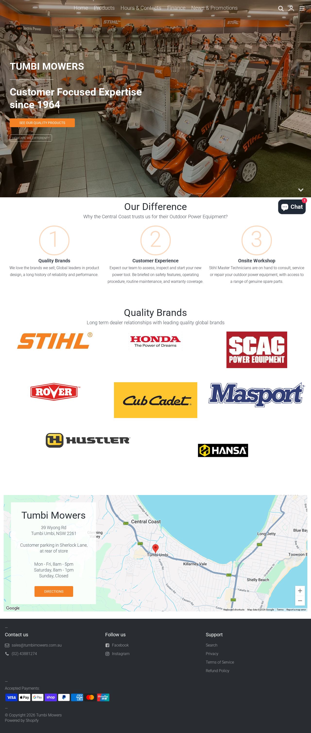 Tumbi Mowers- Service Workshop website