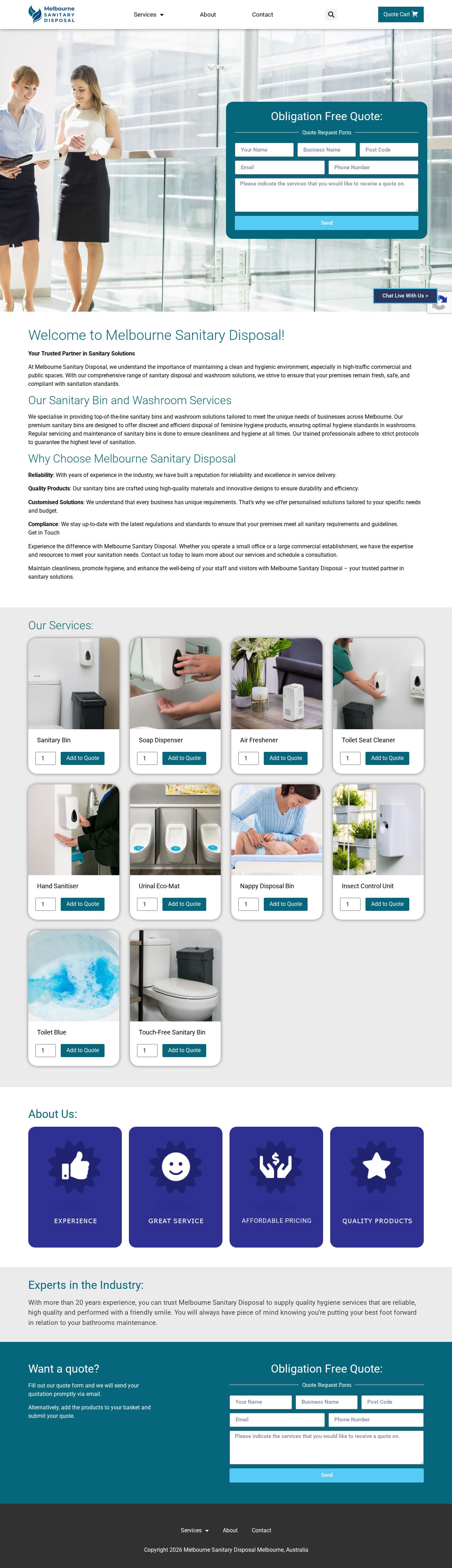 Melbourne Sanitary Disposal website