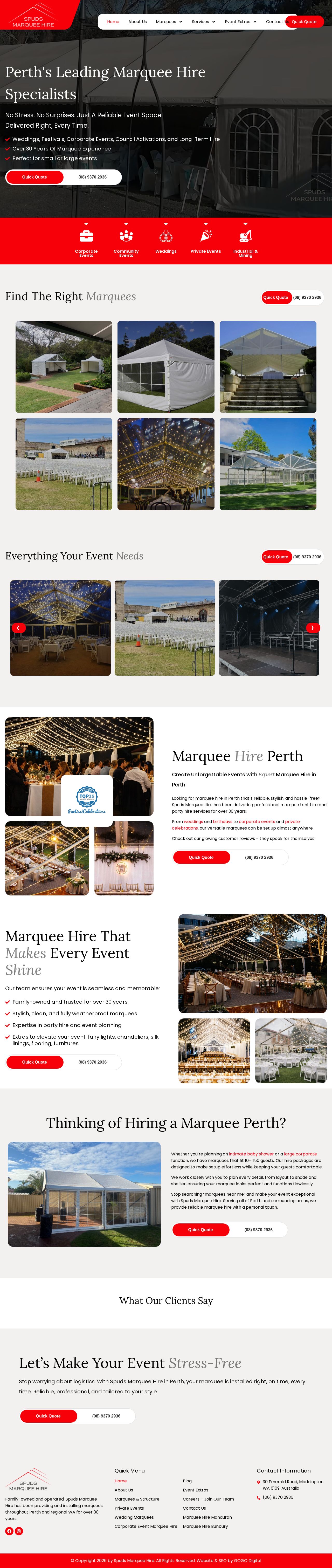 Spuds Marquee Hire website