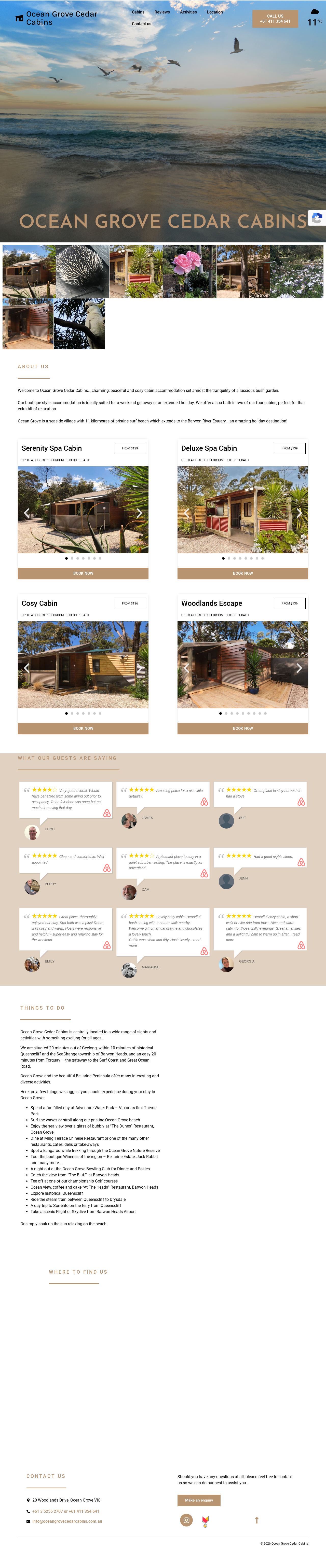 Ocean Grove Cedar Cabins website