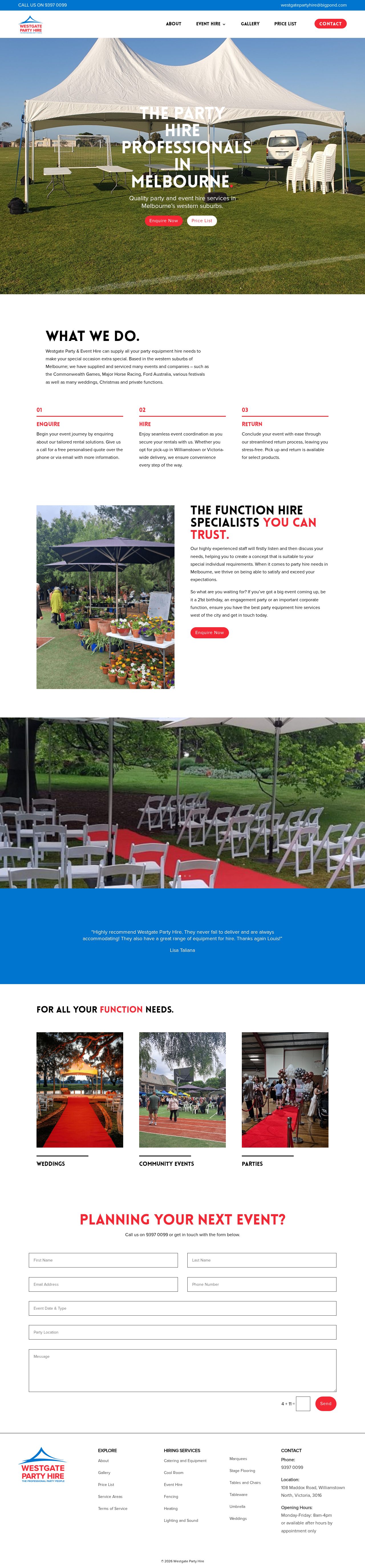 Westgate Party Hire website