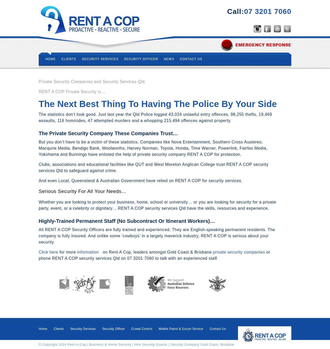 Rent a Cop - Security Company Brisbane, Gold Coast website