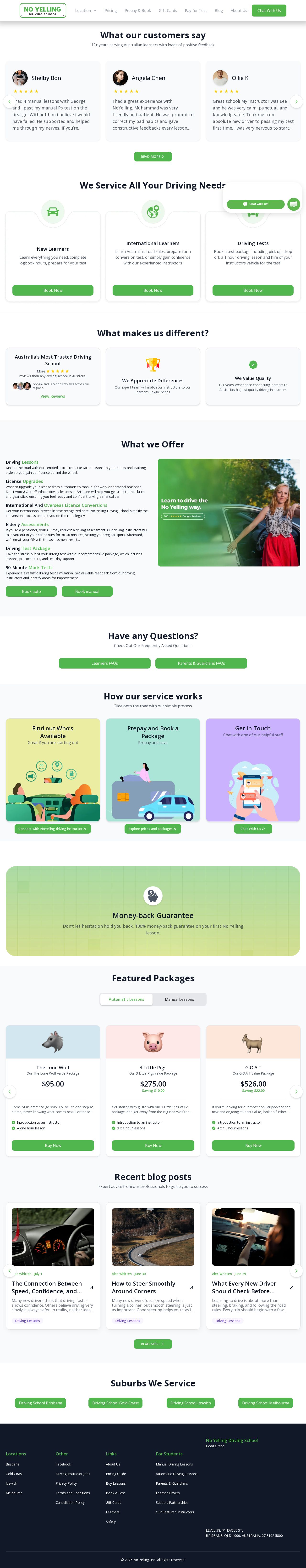 No Yelling Driving School website