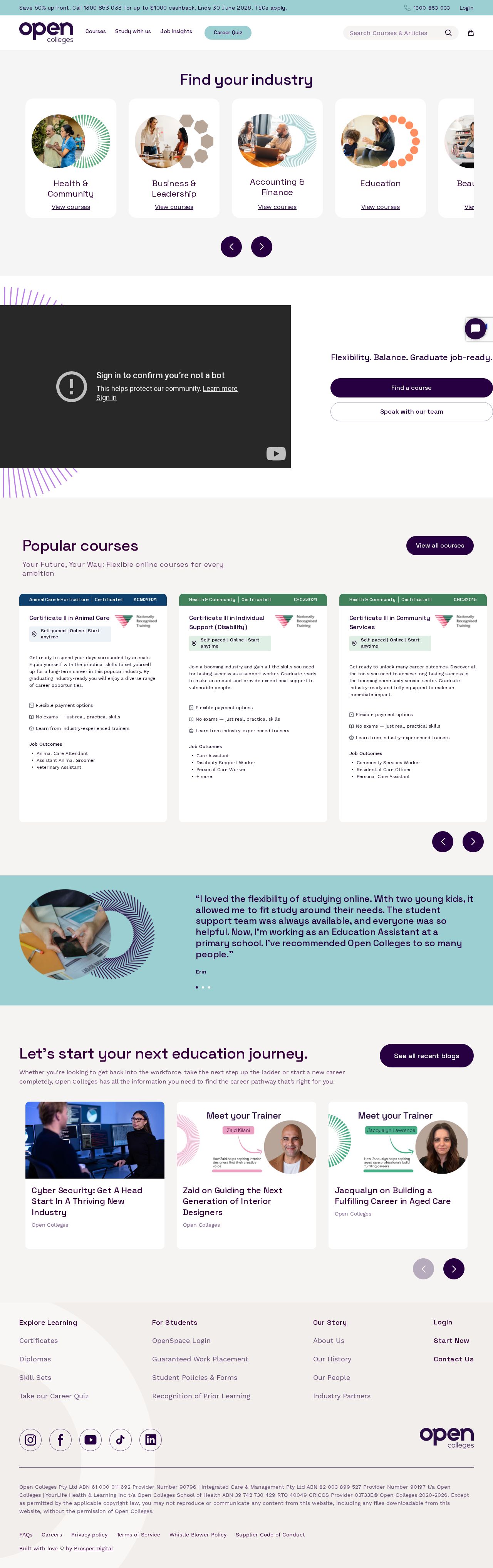 Open Colleges website