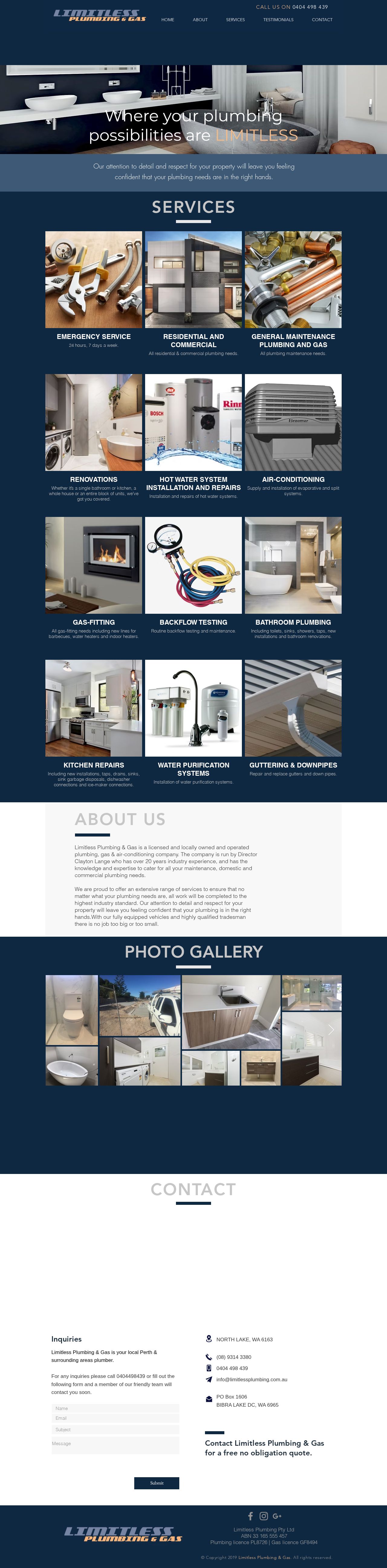 Limitless Plumbing Pty Ltd T/A Limitless Plumbing and Gas website