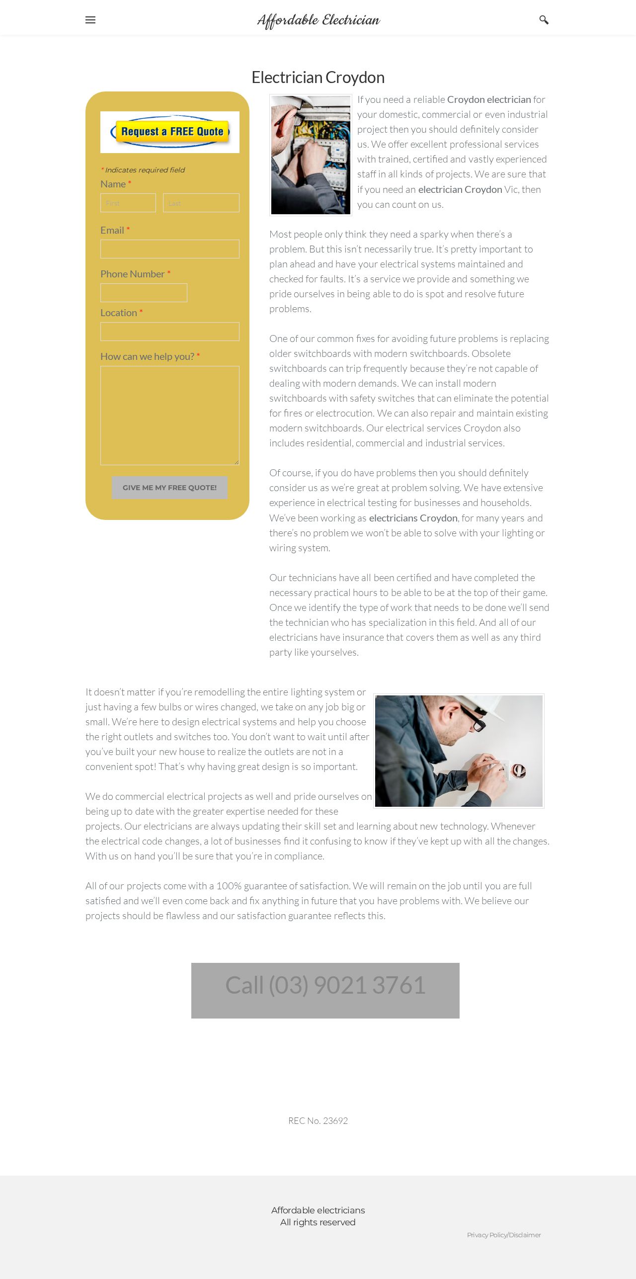 Affordable Electricians website