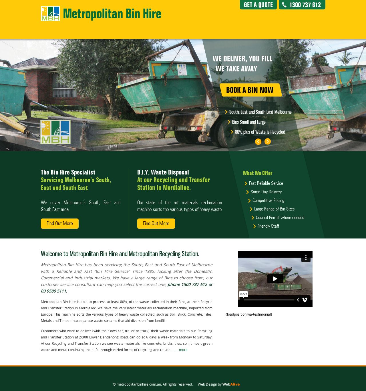 Metropolitan Bin Hire website