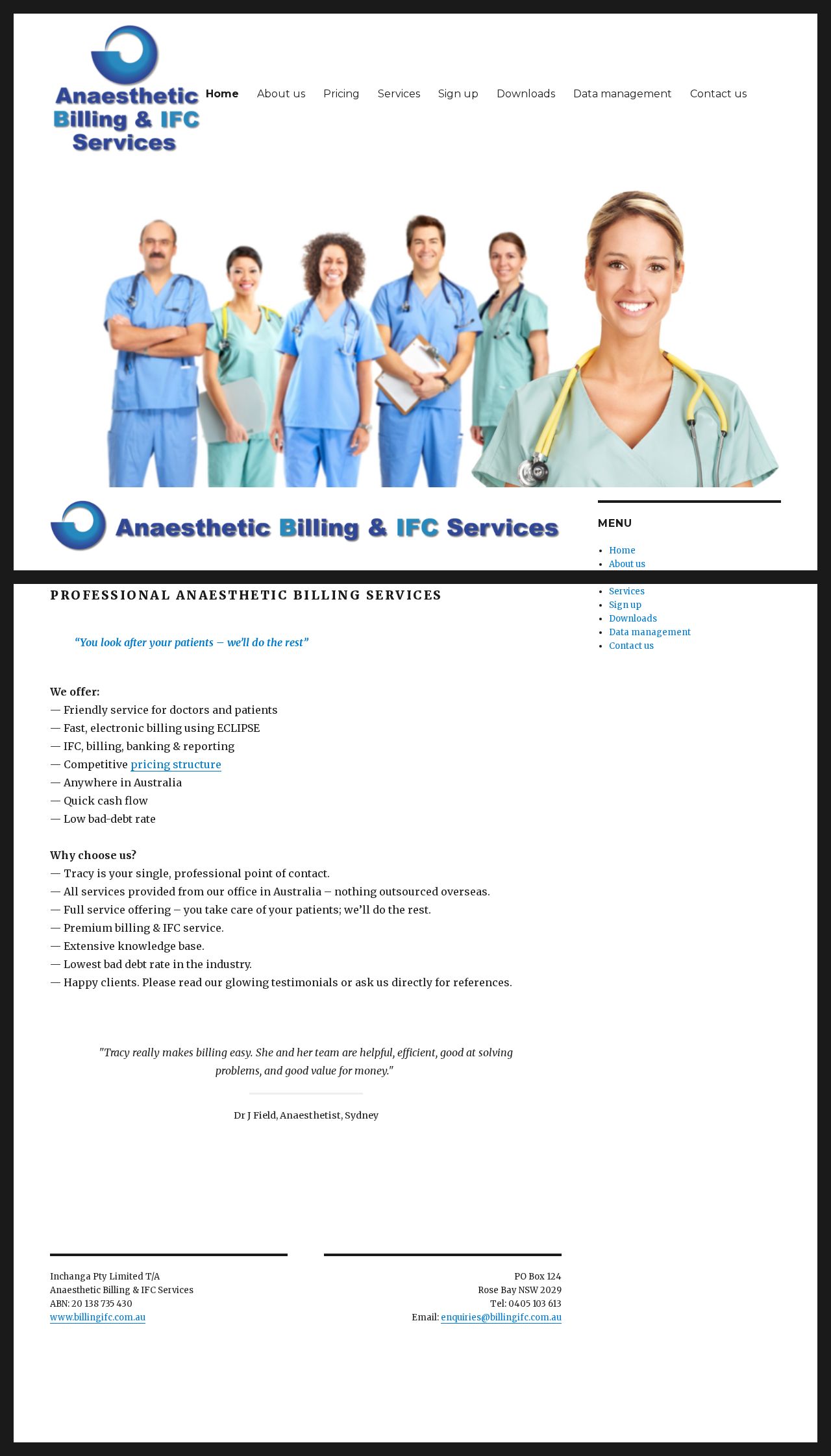 Anaesthetic Billing website