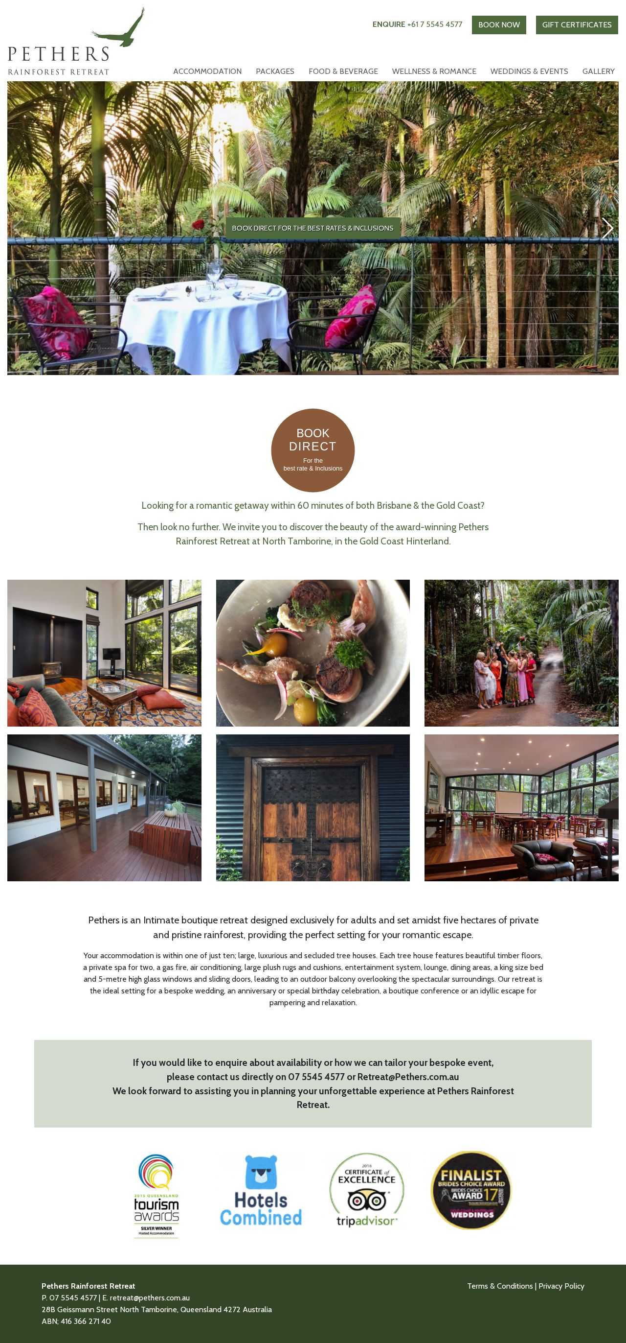 Pethers Rainforest Retreat website