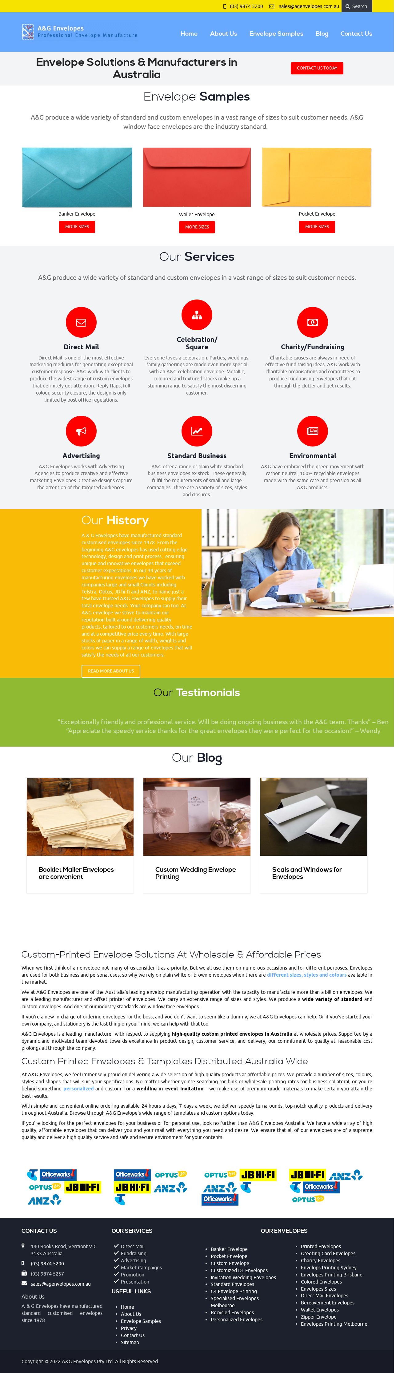 A&G Envelopes website