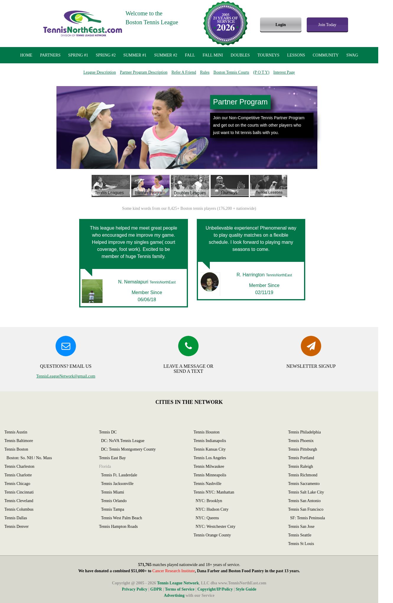 Tennis League Boston website